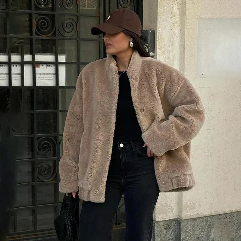Adelaide Women's Teddy Faux Fur Coat with Drop Shoulder Design