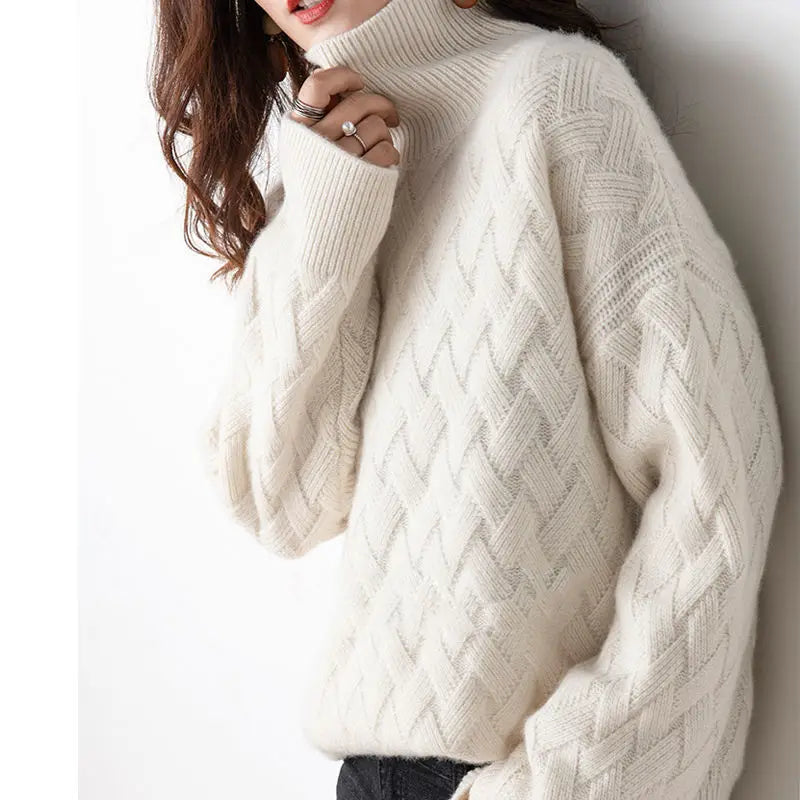 Valentina | Women's Cashmere Blend Turtleneck with Basket Weave Knit