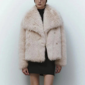 Solid Beige Fur Coat