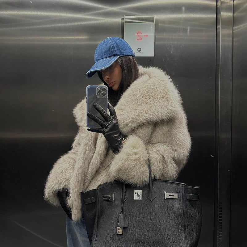 Corinne | Women's Faux Fur Coat with Oversized Shawl Collar