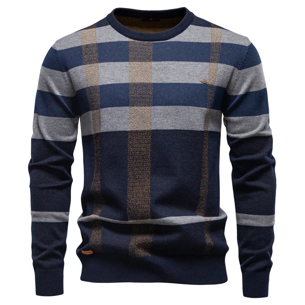 Knitted Men's Sweater with Check Design