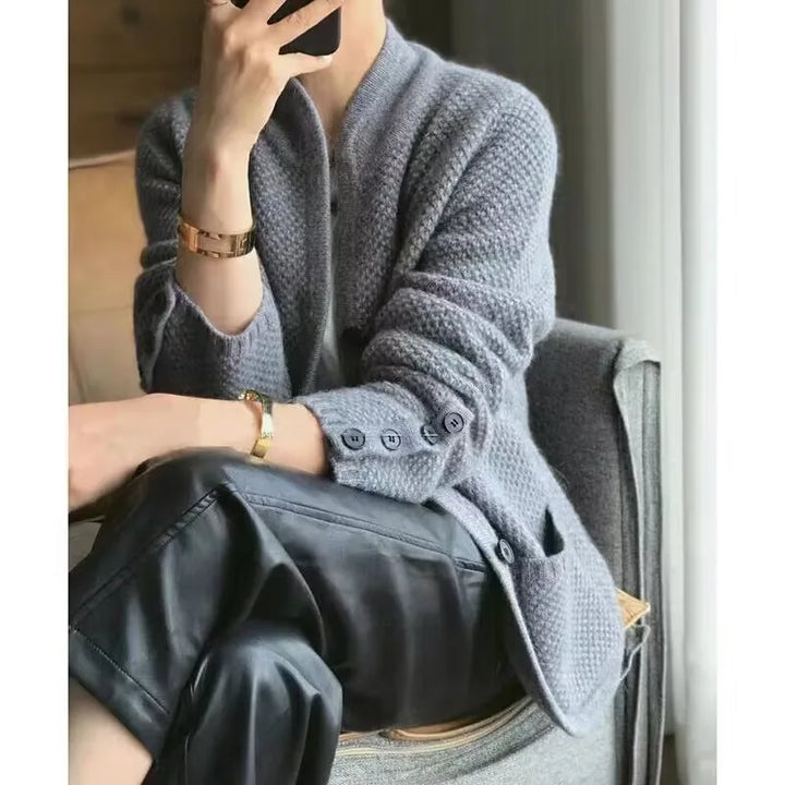 Elara | Women's Structured Knit Cardigan with Contemporary Stand Collar
