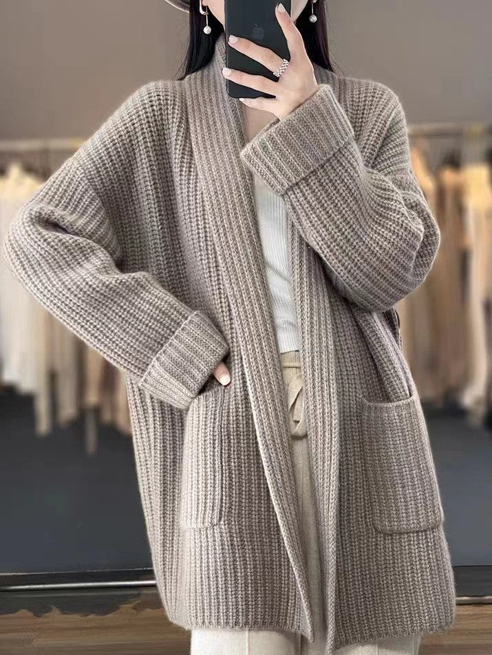Women's V-Neck Open Front Knit Cardigan | Relaxed Longline Fit | Perfect Layering Piece for Autumn and Winter