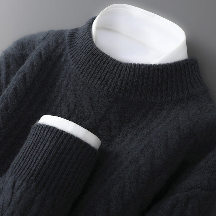 Elliot Men's Cashmere Cable Knit Sweater with Classic Crew Neck