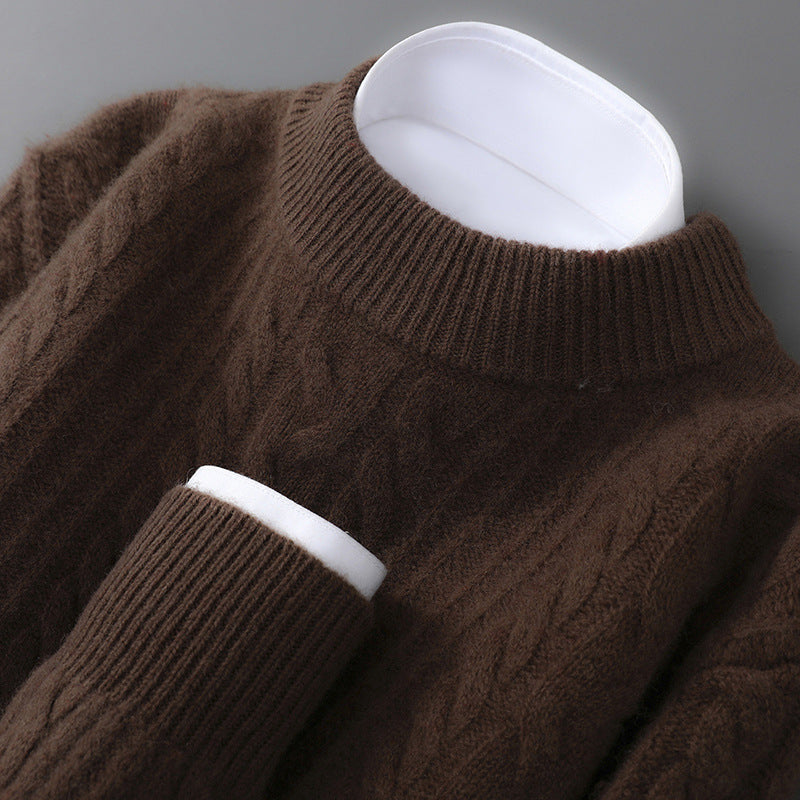 Elliot Men's Cashmere Cable Knit Sweater with Classic Crew Neck