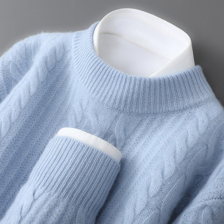 Elliot Men's Cashmere Cable Knit Sweater with Classic Crew Neck