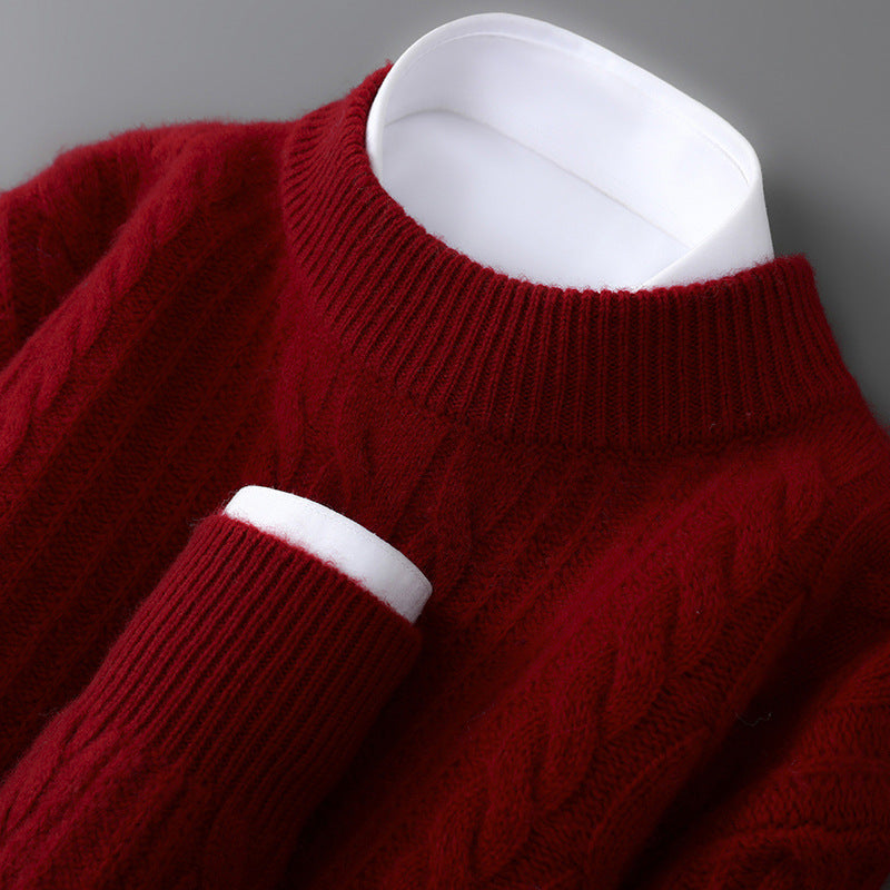 Elliot Men's Cashmere Cable Knit Sweater with Classic Crew Neck