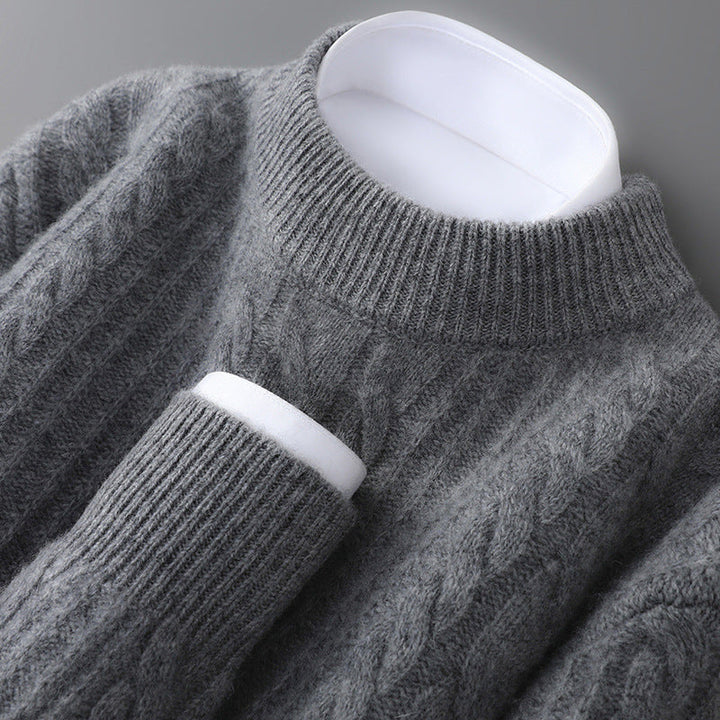 Elliot Men's Cashmere Cable Knit Sweater with Classic Crew Neck