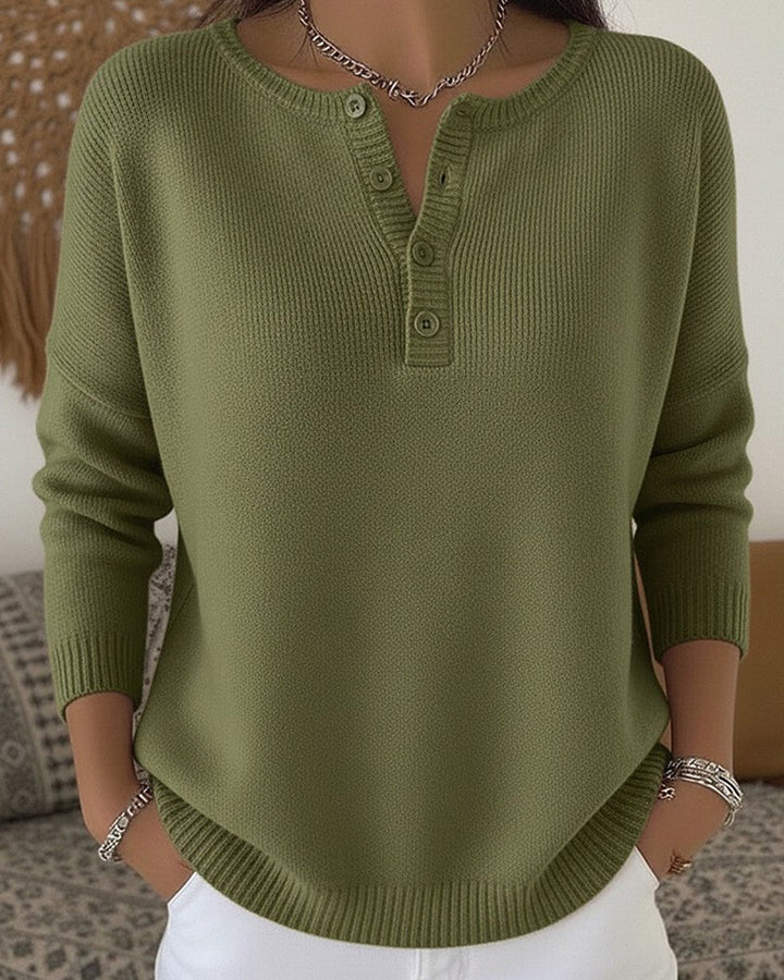 Helena™ | Button-Up Henley Knit Sweater