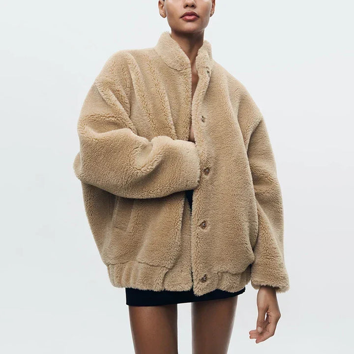 Adelaide Women's Teddy Faux Fur Coat with Drop Shoulder Design