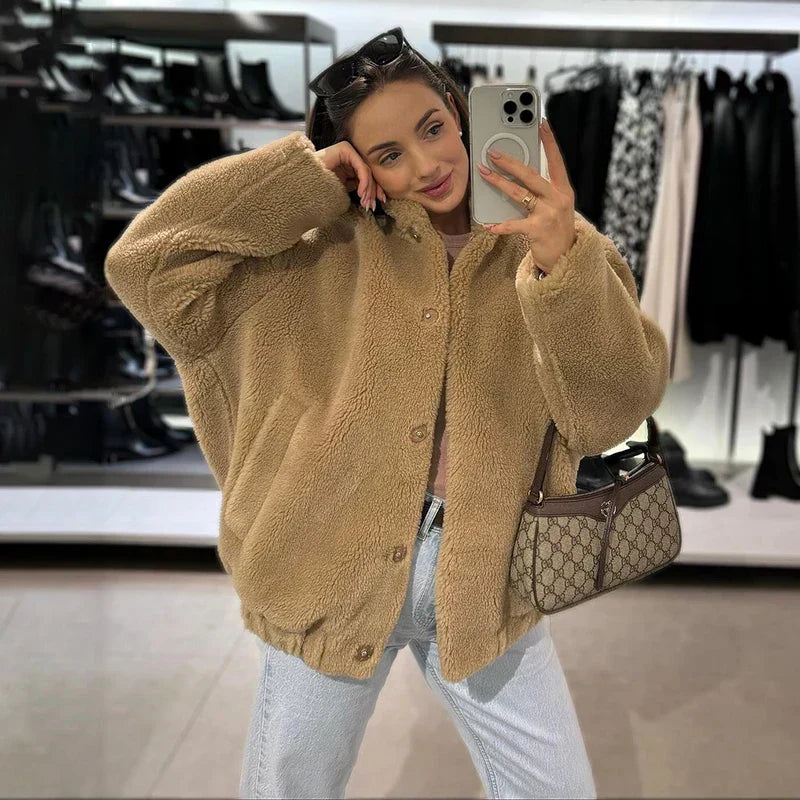 Adelaide Women's Teddy Faux Fur Coat with Drop Shoulder Design