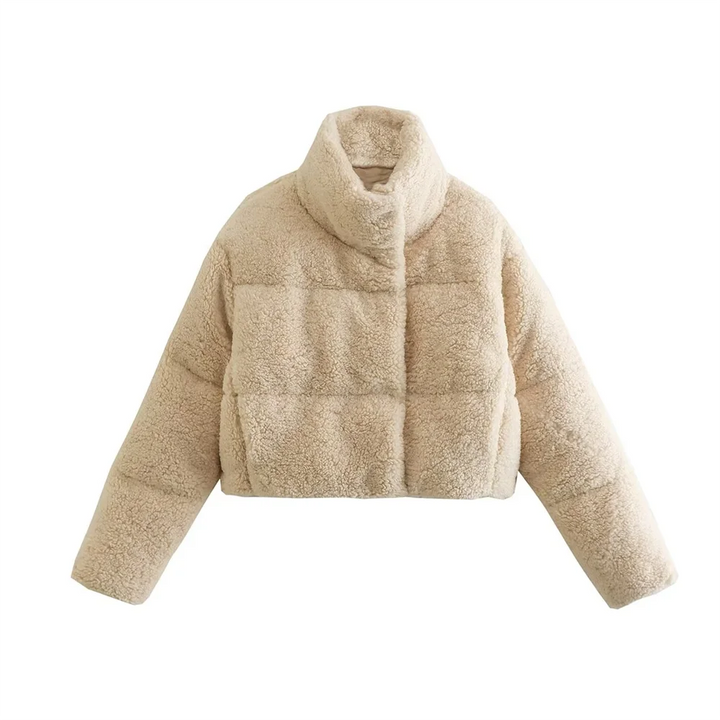 Bronwen Women's Sherpa Puffer Jacket with Funnel Neck and Full Zip