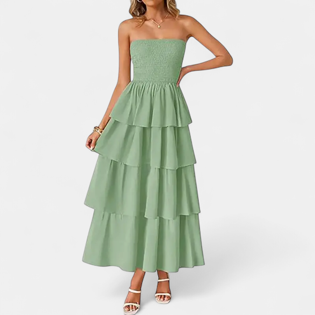 SOLANA | Bohemian Tiered Strapless Maxi Dress