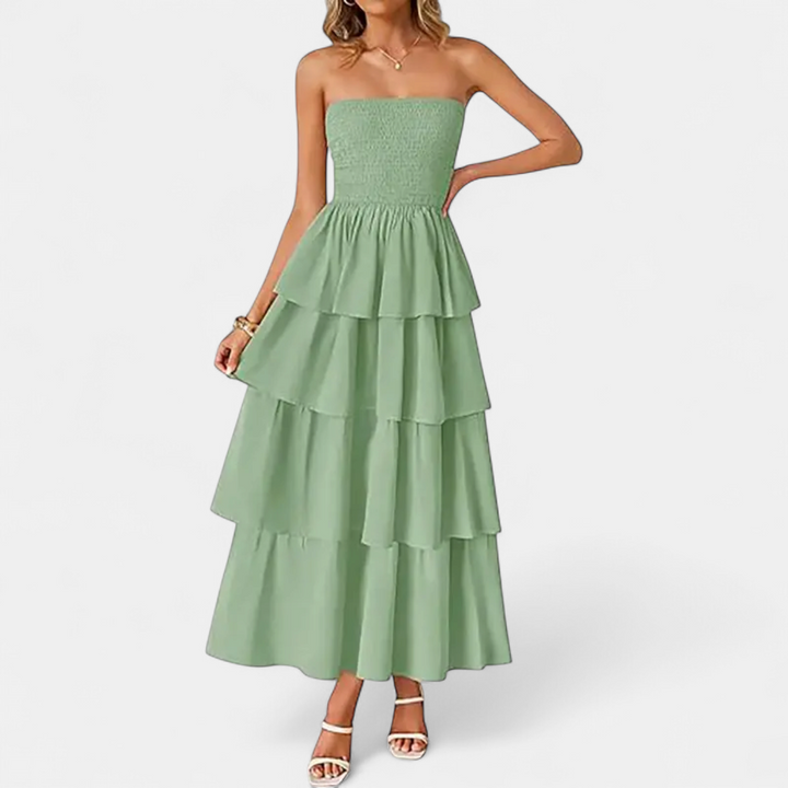 SOLANA | Bohemian Tiered Strapless Maxi Dress