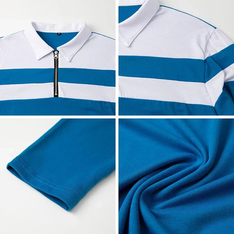 Striped Polo Shirt with Zipper