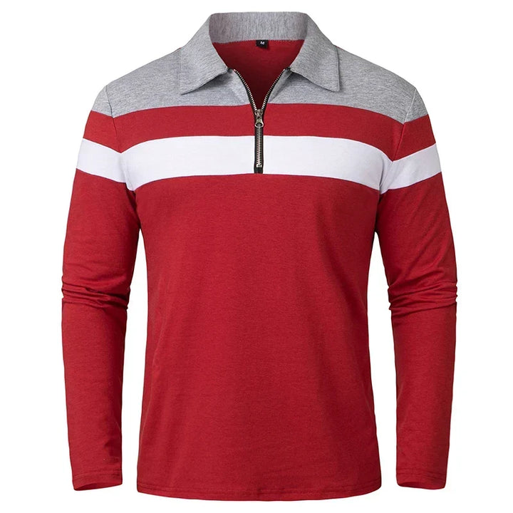 Striped Polo Shirt with Zipper