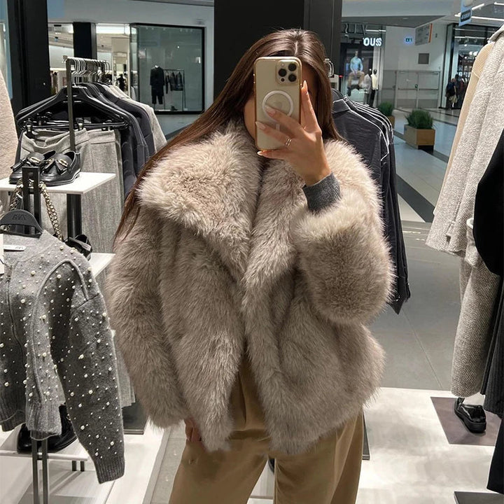 Corinne | Women's Faux Fur Coat with Oversized Shawl Collar