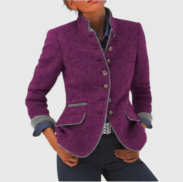 Cerys | Women's Wool Blazer with Contrast Trim and Notch Lapel