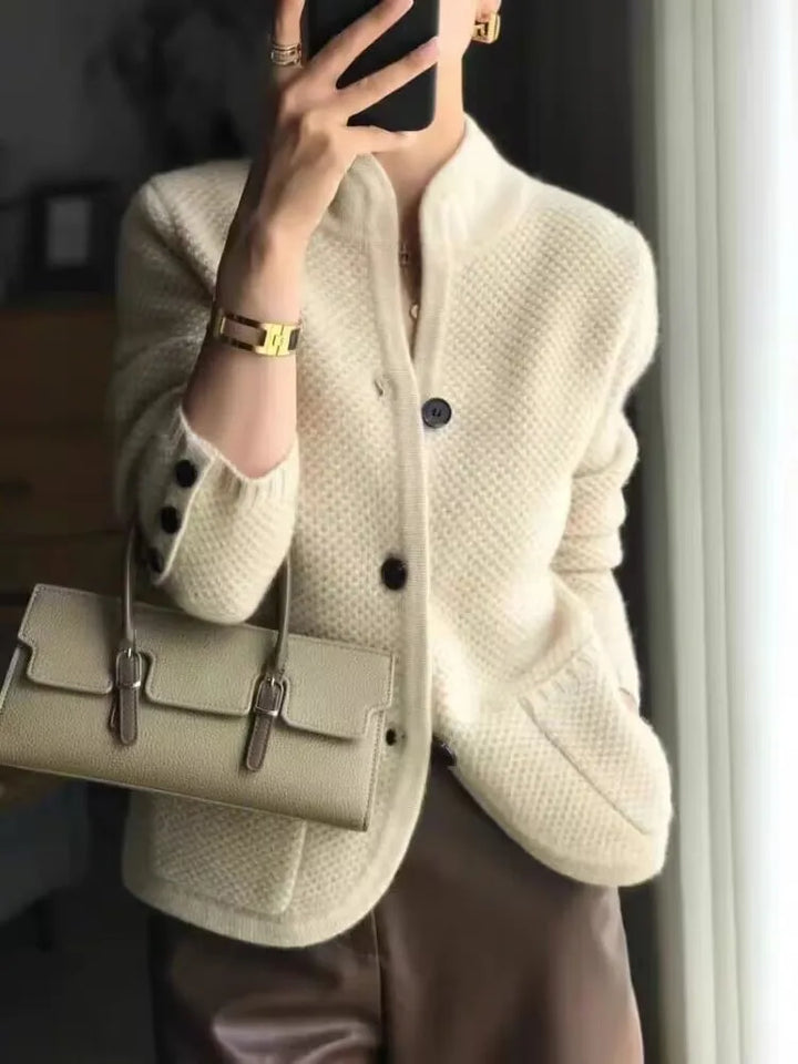 Elara | Women's Structured Knit Cardigan with Contemporary Stand Collar