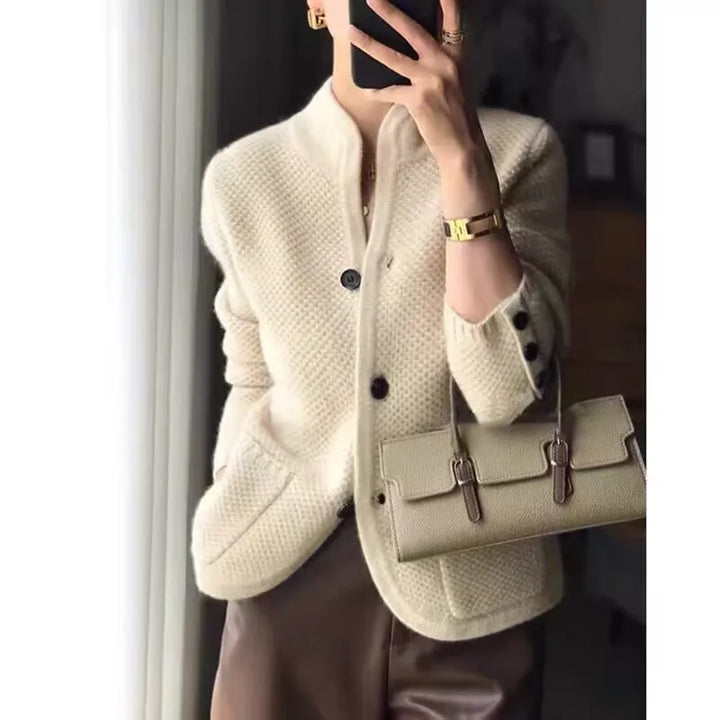 Elara | Women's Structured Knit Cardigan with Contemporary Stand Collar