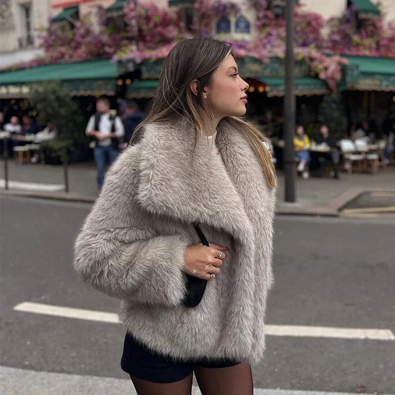 Corinne | Women's Faux Fur Coat with Oversized Shawl Collar