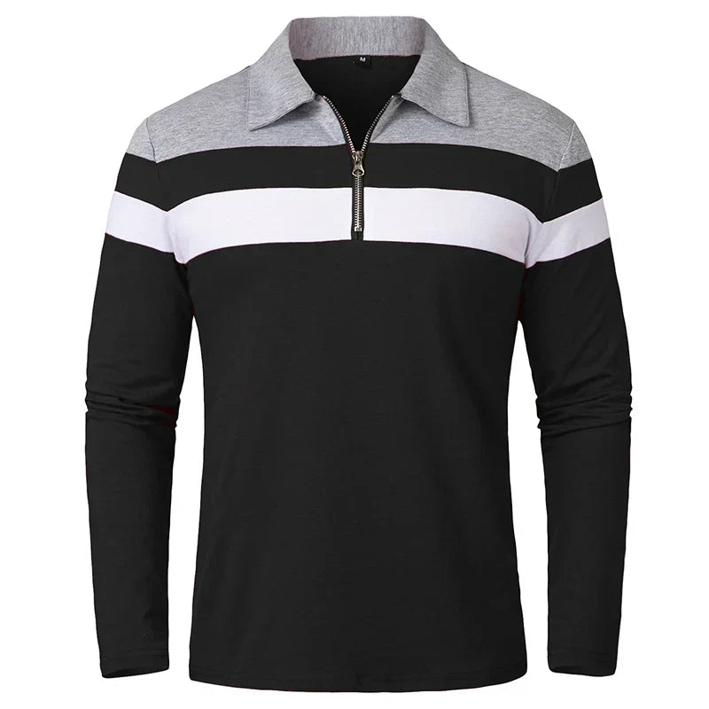 Striped Polo Shirt with Zipper