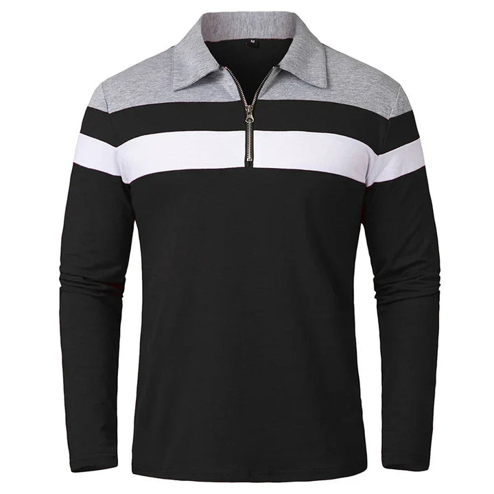 Striped Polo Shirt with Zipper