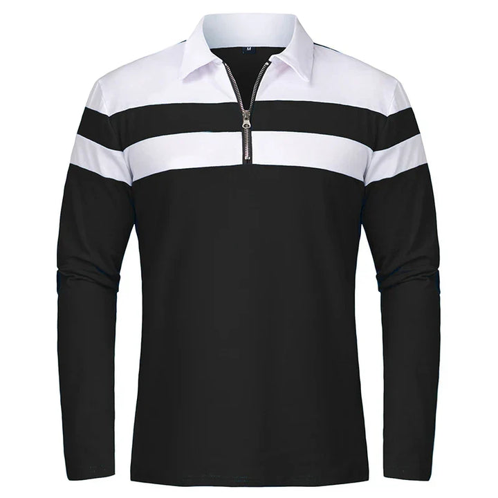 Striped Polo Shirt with Zipper