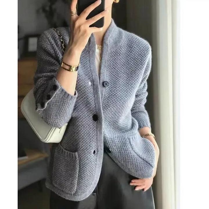 Elara | Women's Structured Knit Cardigan with Contemporary Stand Collar