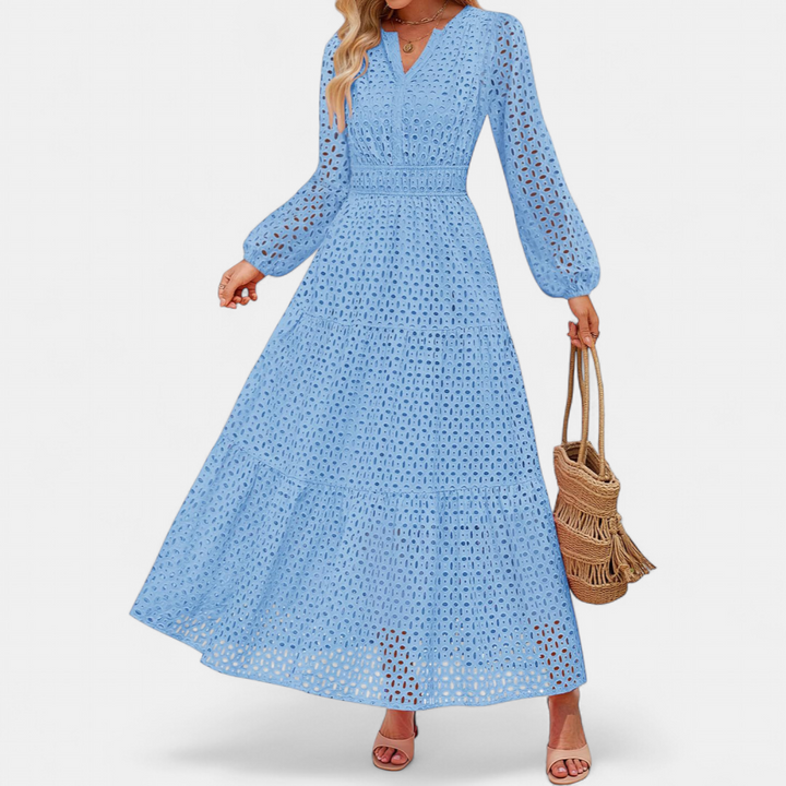 ODETTE | Flowing Maxi Dress with Eyelet V-Neck