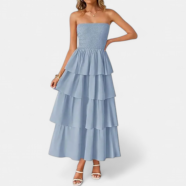 SOLANA | Bohemian Tiered Strapless Maxi Dress