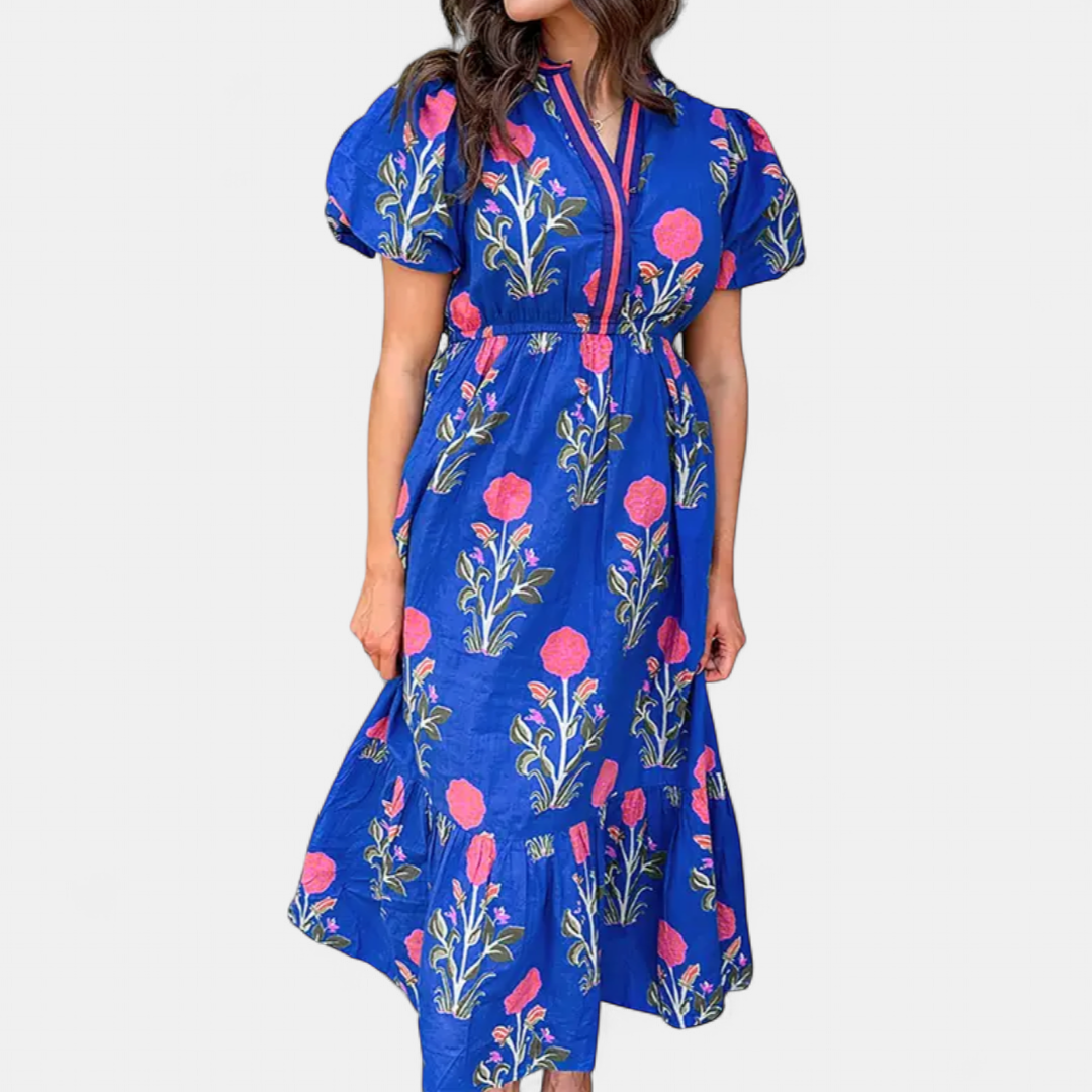 VIOLET | Enchanting Floral Maxi Dress with Romantic Puff Sleeves