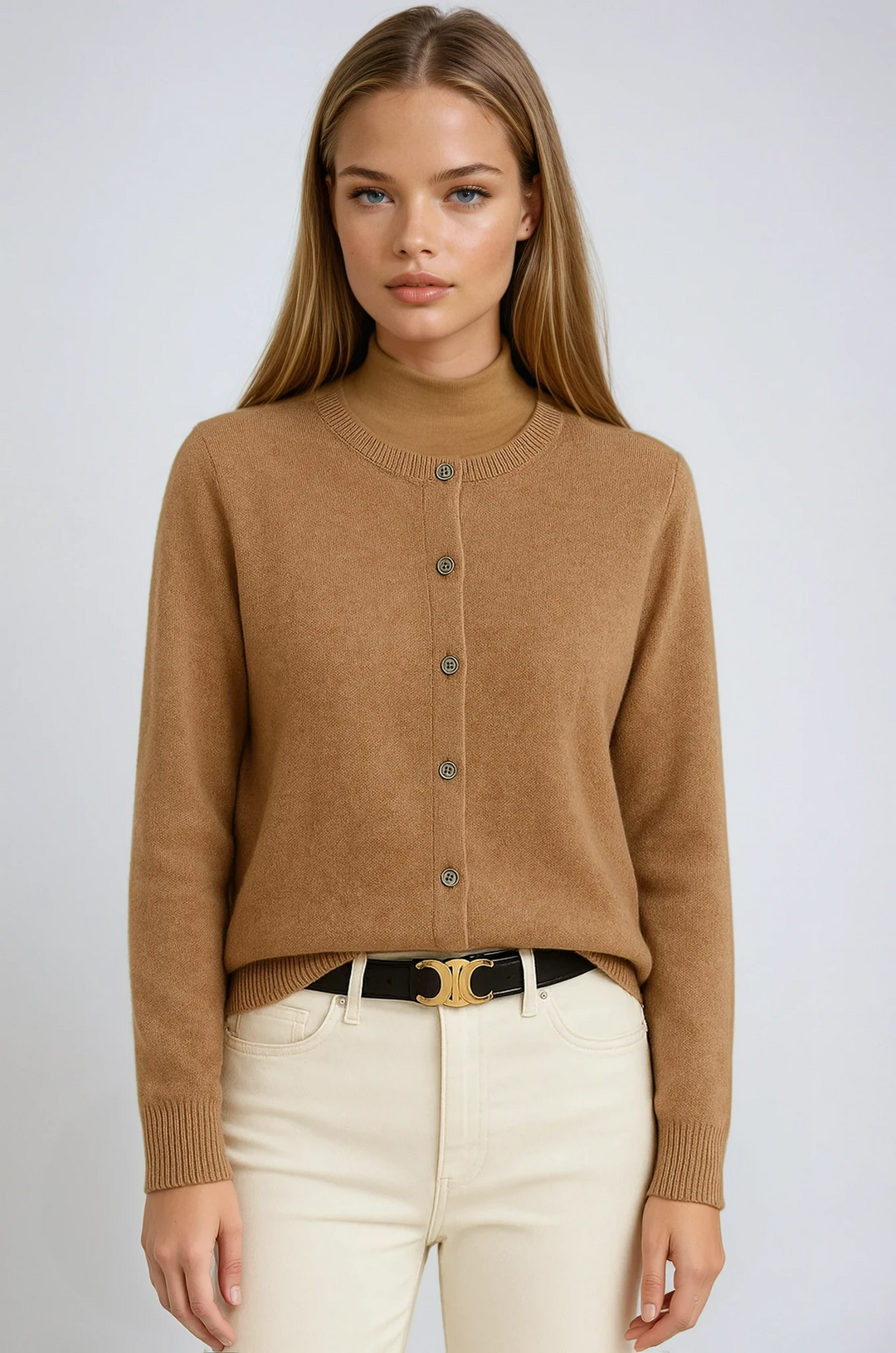 Oriel | Women's Soft Button Cardigan with Ribbed Edges
