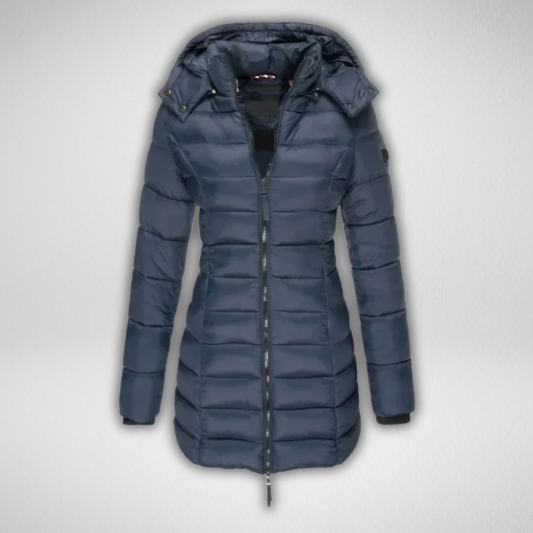Talia Women's Long Puffer Jacket with Detachable Hood and Full Zip