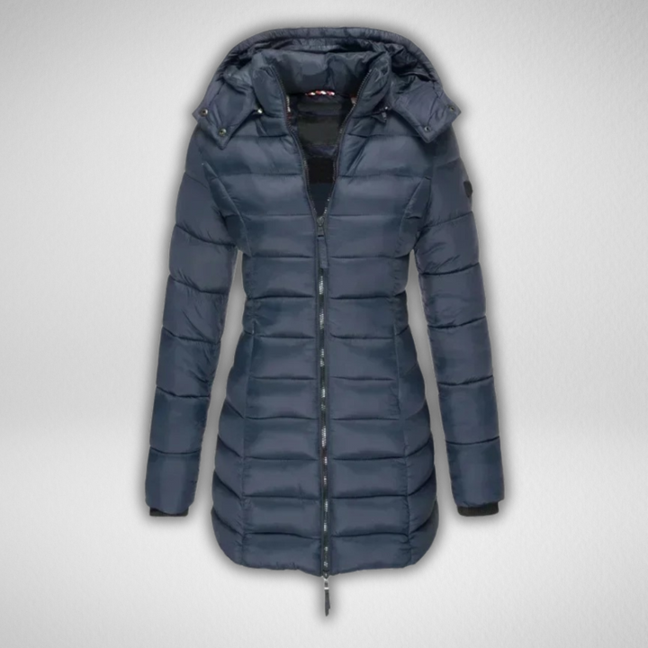 Talia Women's Long Puffer Jacket with Detachable Hood and Full Zip