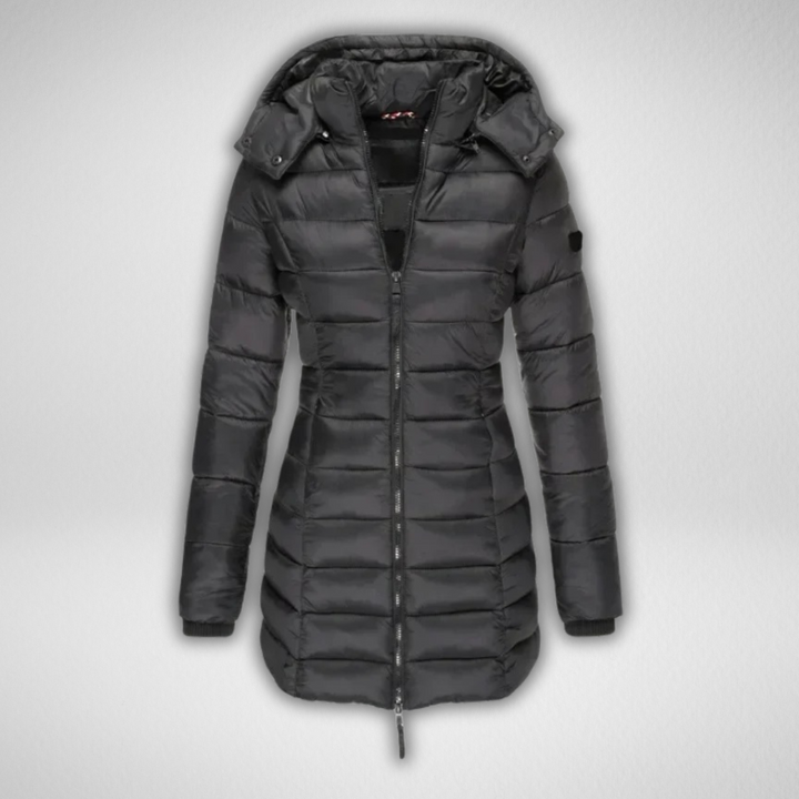 Talia Women's Long Puffer Jacket with Detachable Hood and Full Zip