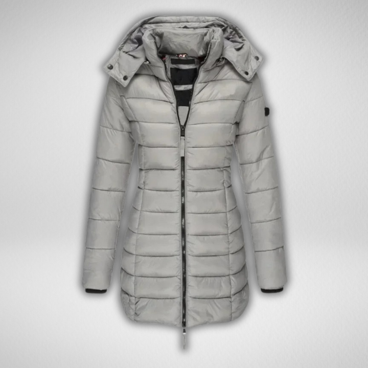 Talia Women's Long Puffer Jacket with Detachable Hood and Full Zip