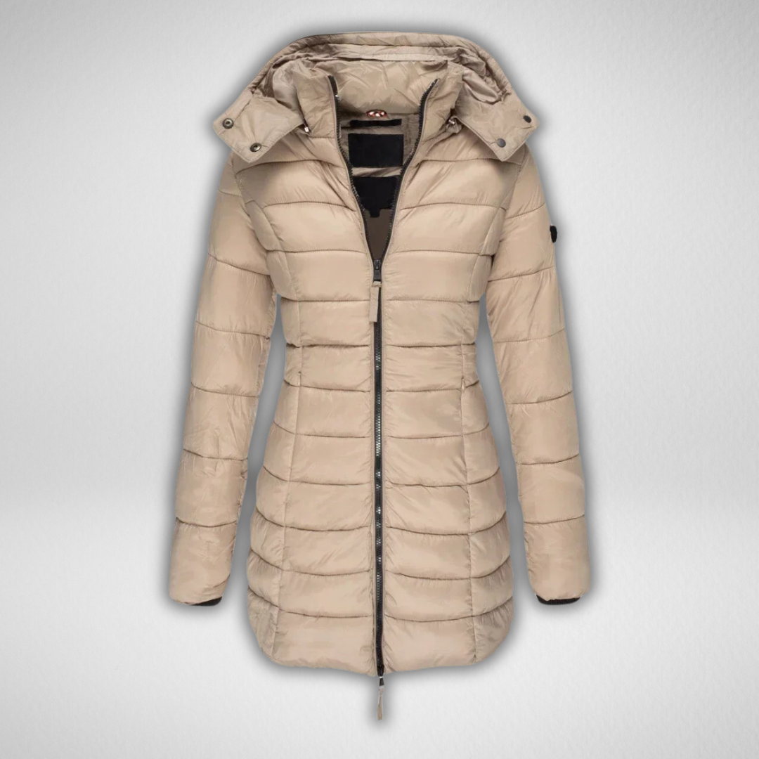 Talia Women's Long Puffer Jacket with Detachable Hood and Full Zip