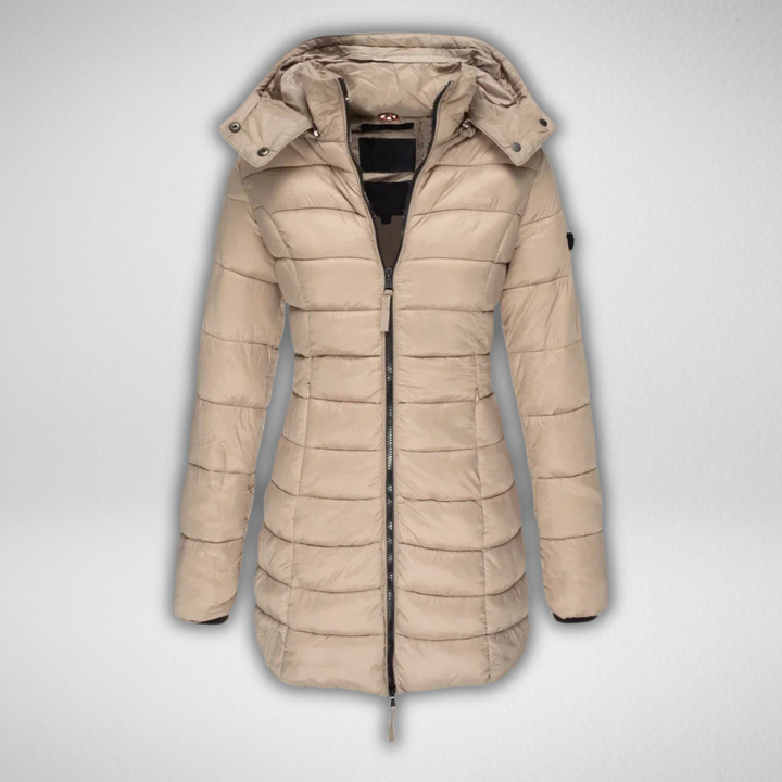 Talia Women's Long Puffer Jacket with Detachable Hood and Full Zip