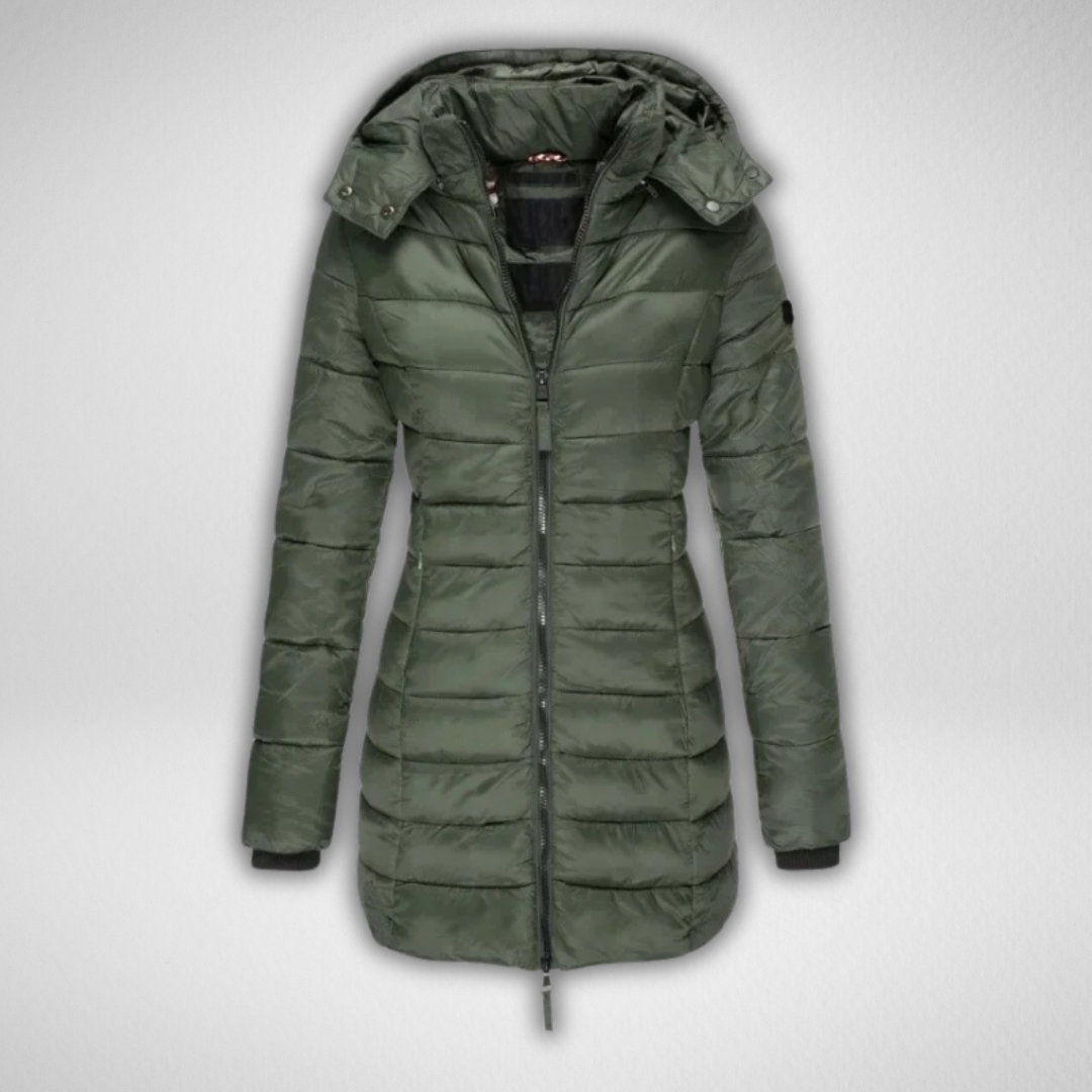 Talia Women's Long Puffer Jacket with Detachable Hood and Full Zip