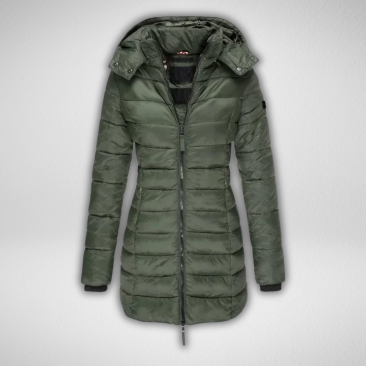 Talia Women's Long Puffer Jacket with Detachable Hood and Full Zip