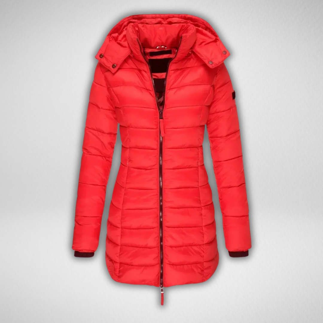 Talia Women's Long Puffer Jacket with Detachable Hood and Full Zip