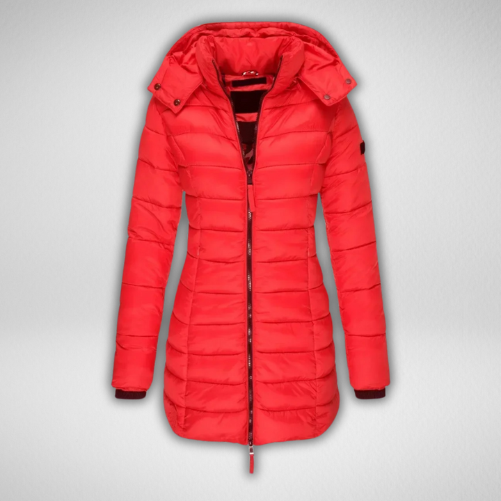 Talia Women's Long Puffer Jacket with Detachable Hood and Full Zip