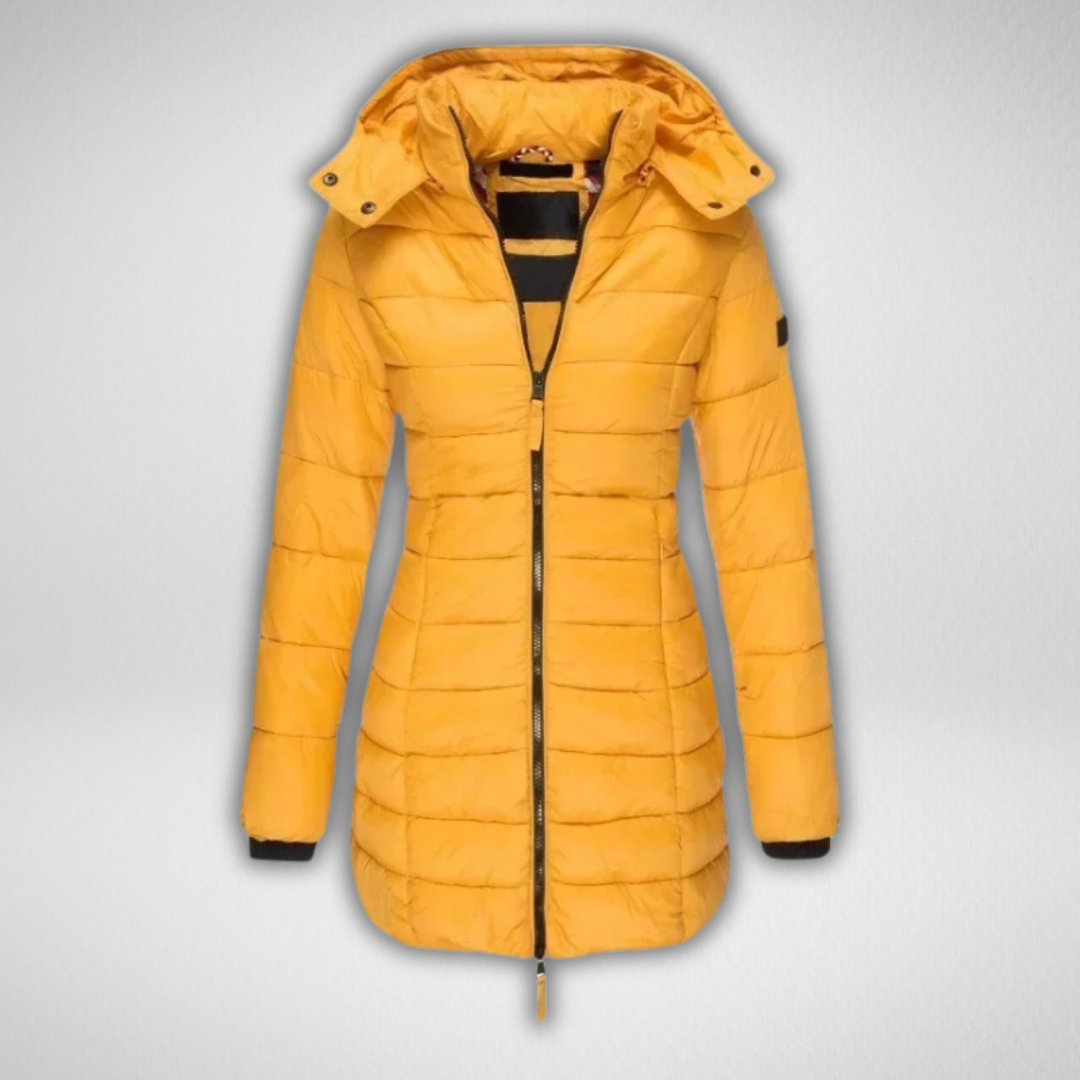 Talia Women's Long Puffer Jacket with Detachable Hood and Full Zip