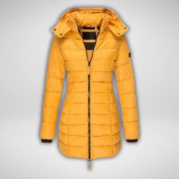 Talia Women's Long Puffer Jacket with Detachable Hood and Full Zip