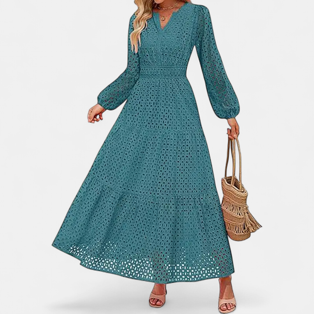 ODETTE | Flowing Maxi Dress with Eyelet V-Neck