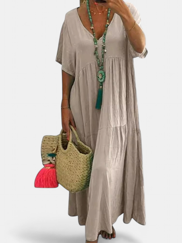 LINNEA | Elegant Ruffled V-Neck Maxi Dress