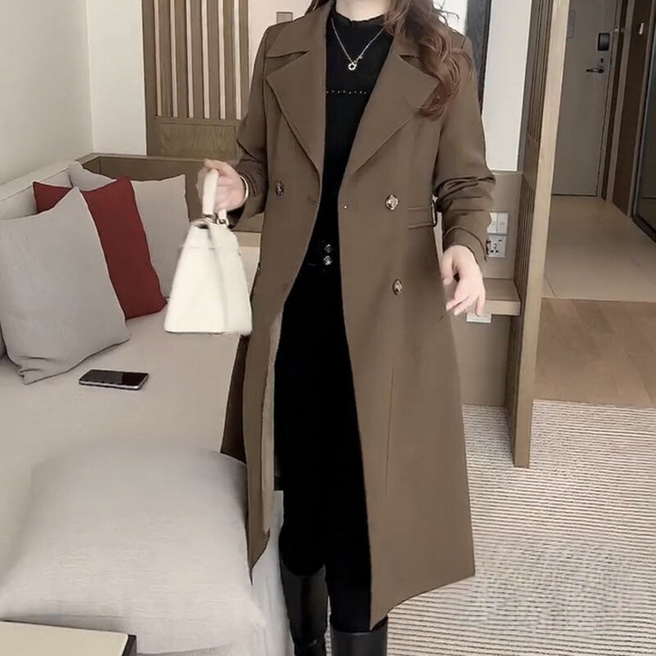 Honora Women's Belted Trench Coat with Sleek Collar Design