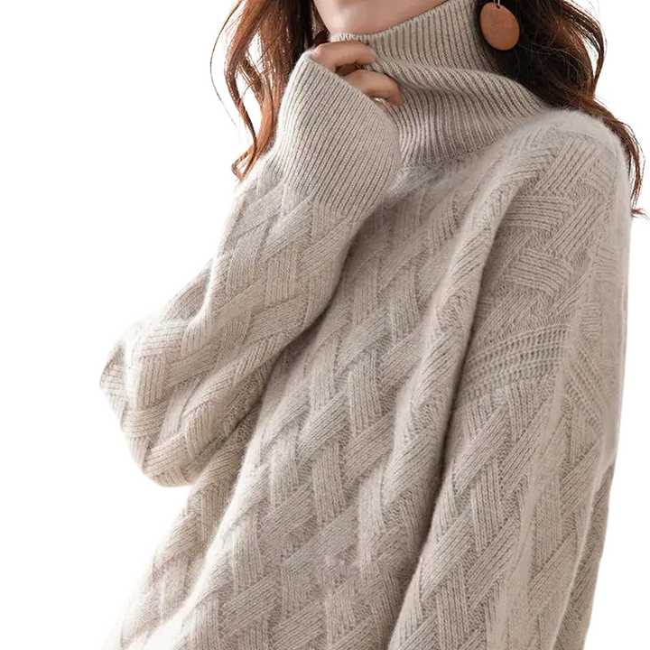 Valentina | Women's Cashmere Blend Turtleneck with Basket Weave Knit