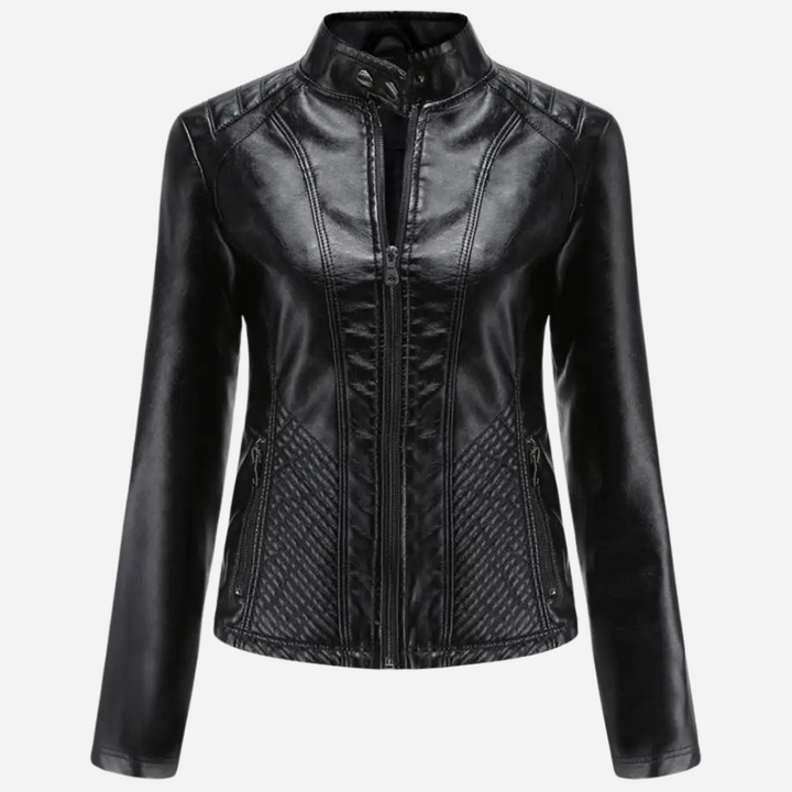Georgina | Women's Leather Biker Jacket with Quilted Side Panels